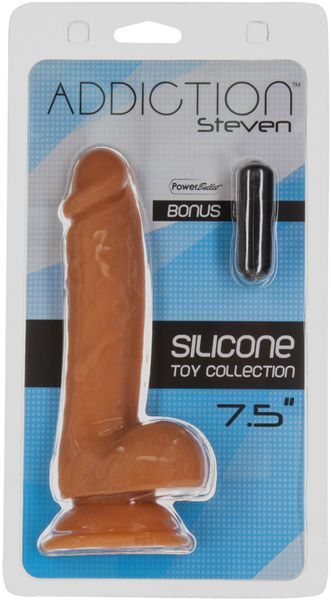 Фалоімітатор ADDICTION Steven 7.5" Silicone Dong Caramel, віброкуля в подарунок SX3155 фото - купити в секс-шопі Чорний Кролик