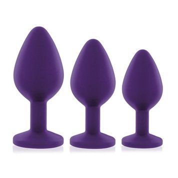 Набір силіконових анальних пробок із кристалом Rianne S: Booty Plug Set Purple, діаметр 3,2см, 3,5см, 4,2см SO3908 фото - купити в секс-шопі Чорний Кролик