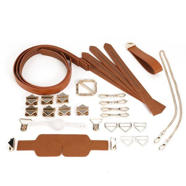 БДСМ-набір LOCKINK Bondage & Restraint Set, коричневий, натуральна шкіра, фіксатори, маска, кляп SX0822 фото - купити в секс-шопі Чорний Кролик