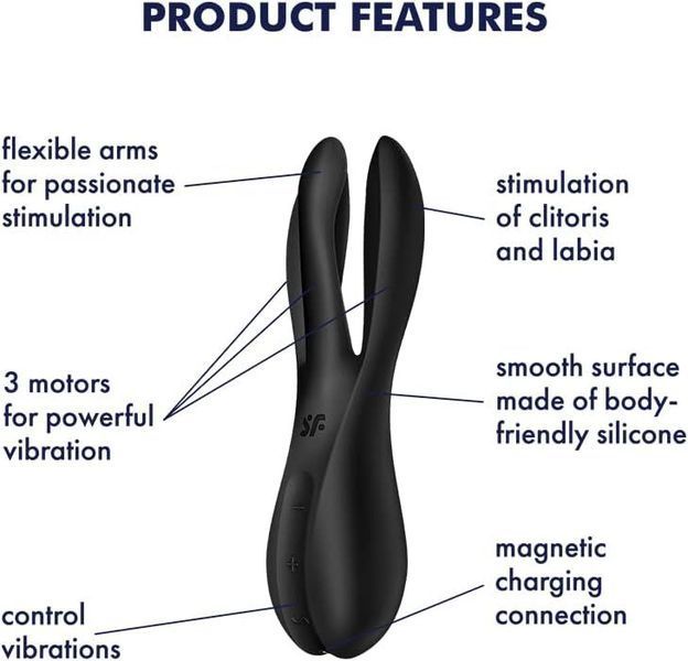 Кліторальний вібратор Satisfyer Threesome 2 Violet, 3 гнучкі пальчики, 3 мотори SX1214 фото - купити в секс-шопі Чорний Кролик