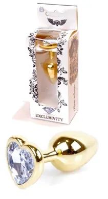 Анальний затор Boss Series - Jewellery Gold Heart PLUG Clear S, BS6400039 BS6400039 фото - купити в секс-шопі Чорний Кролик