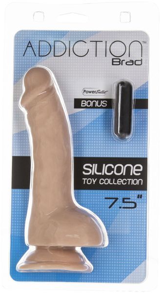 Вигнутий фалоімітатор на присосці ADDICTION — BRAD 7,5″ Dildo With Balls, Beige SO5584 фото - купити в секс-шопі Чорний Кролик