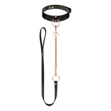 Нашийник з повідцем Rosy Gold - Collar with Leash - Black SX1199 фото - купити в секс-шопі Чорний Кролик