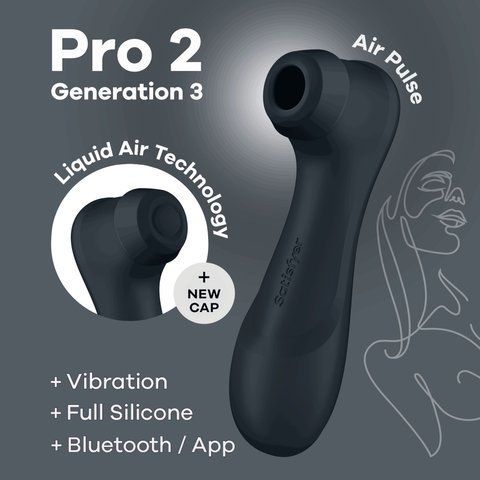 Вакуумний кліторальний стимулятор Satisfyer Pro 2 Generation 3 with Liquid Air Connect App Dark Grey SO8404 фото - купити в секс-шопі Чорний Кролик