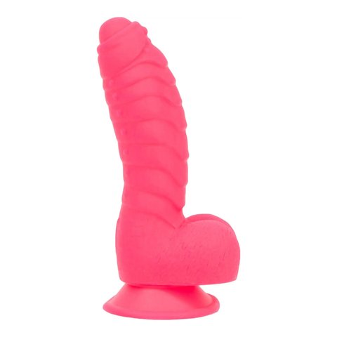 Ребристий фалоімітатор на присосці ADDICTION — Tom 7″ Dildo With Balls — Pink, віброкуля в подарунок SO5585 фото - купити в секс-шопі Чорний Кролик