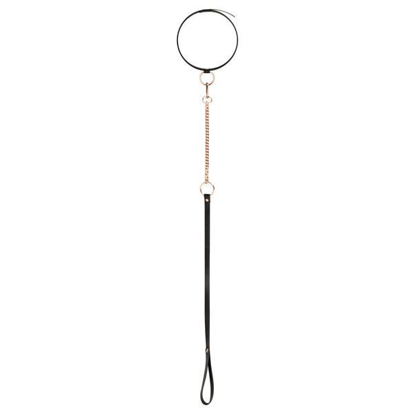 Нашийник з повідцем Rosy Gold - Collar with Leash - Black SX1199 фото - купити в секс-шопі Чорний Кролик