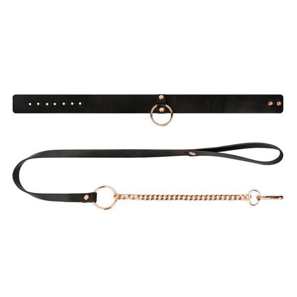 Нашийник з повідцем Rosy Gold - Collar with Leash - Black SX1199 фото - купити в секс-шопі Чорний Кролик