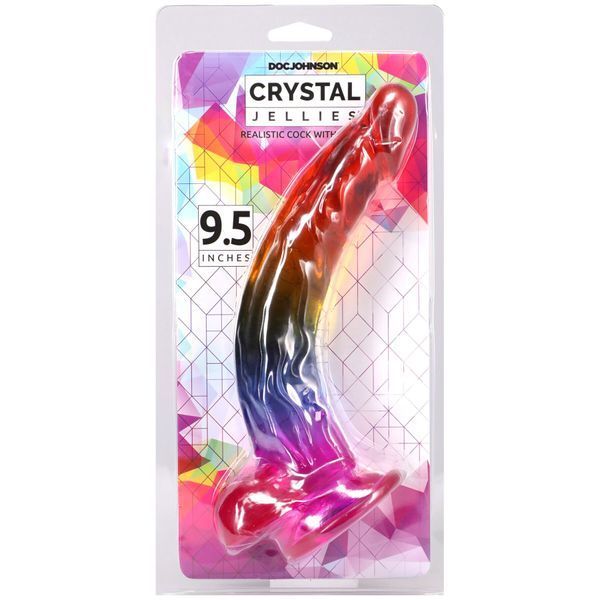 Фалоімітатор Doc Johnson Crystal Jellies - 9.5 Inch Dildo - Rainbow SX4433 фото - купити в секс-шопі Чорний Кролик