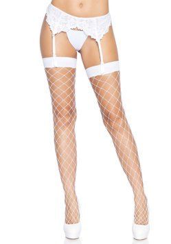 Панчохи у велику сітку Leg Avenue Fence Net Thigh Highs White, one size SO7988 фото - купити в секс-шопі Чорний Кролик