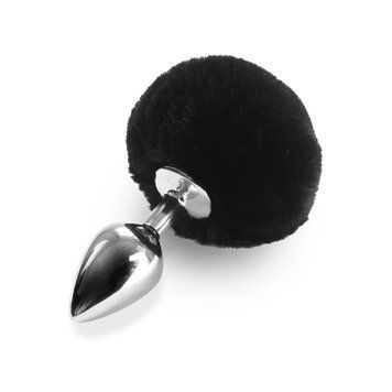 Металева анальна пробка М Art of Sex - Metal Butt plug Rabbit Tail Black, діаметр 3,4 см SO6961 фото - купити в секс-шопі Чорний Кролик