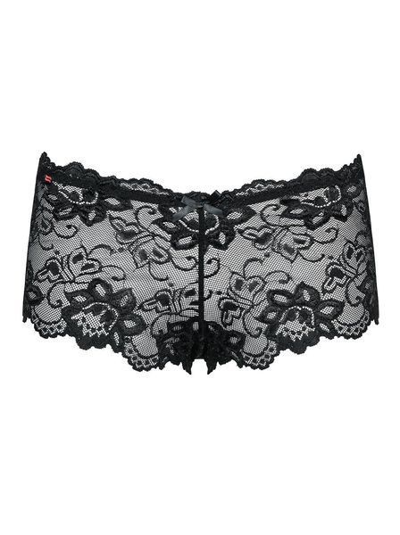 Трусики-шортики Obsessive Idillia shorties, L/XL, чорні, мереживні, з низькою посадкою SX1200 фото - купити в секс-шопі Чорний Кролик