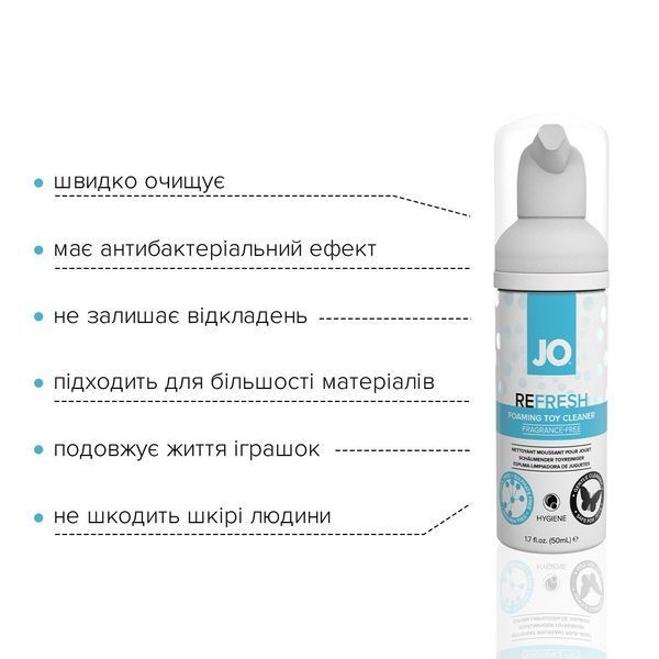 М&rsquo;яка пінка для очищення іграшок System JO REFRESH (50 мл), дезінфекційна, проникає глибоко SO1512 фото - купити в секс-шопі Чорний Кролик
