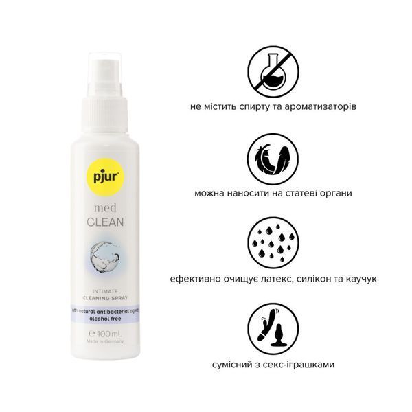 Очищувальний спрей pjur med CLEAN 100 мл для ніжної шкіри та іграшок, антибактеріальний PJ10440 фото - купити в секс-шопі Чорний Кролик