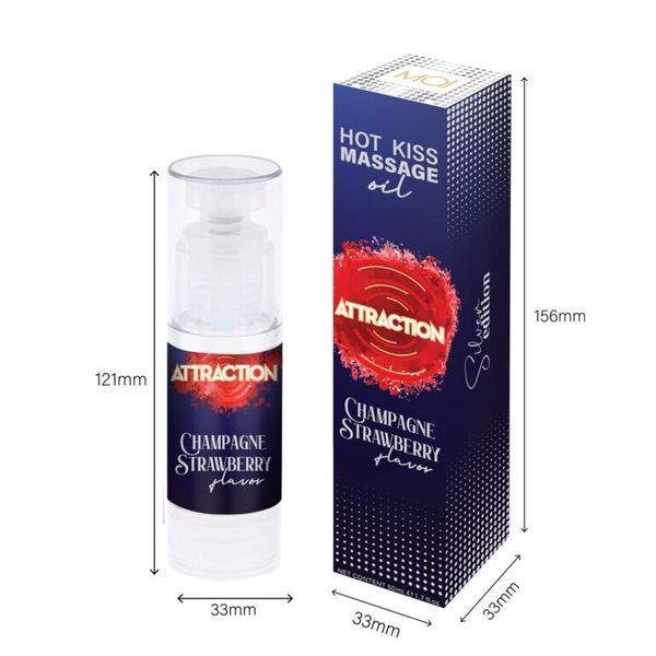 Їстівна масажна олія MAI Attraction Champagne Strawberry Hot Kiss (50 мл) SO6054 фото - купити в секс-шопі Чорний Кролик