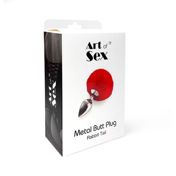 Металева анальна пробка М Art of Sex - Metal Butt plug Rabbit Tail Black, діаметр 3,4 см SO6961 фото - купити в секс-шопі Чорний Кролик