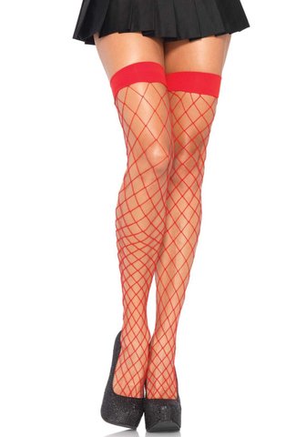 Панчохи у велику сітку Leg Avenue Fence Net Thigh Highs Red, one size SO7989 фото - купити в секс-шопі Чорний Кролик