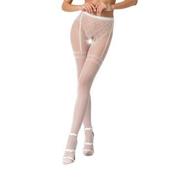 Колготки-бодістокінги Passion S012 One Size, White, імітація панчіх, пояса та мереживних трусиків PSS012W фото - купити в секс-шопі Чорний Кролик