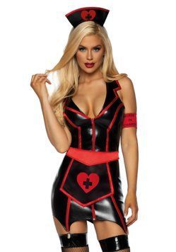 Вініловий костюм медсестри Leg Avenue Vinyl Naughty Nurse L, сукня, фартух, пов&rsquo;язки SO9147 фото - купити в секс-шопі Чорний Кролик
