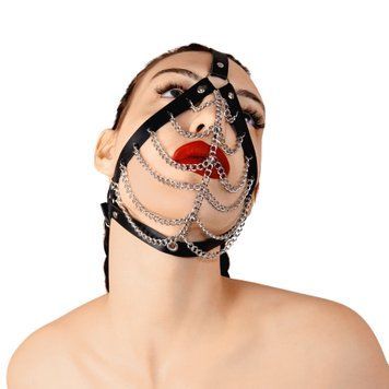 Маска з ланцюгами Art of Sex - Devon, натуральна шкіра, колір чорний SO9983 фото - купити в секс-шопі Чорний Кролик