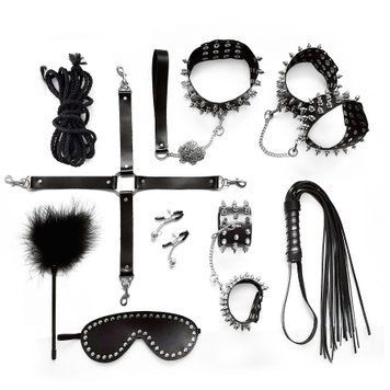 BDSM-набір Art of Sex &ndash; Spikes BDSM Set Leather, 10 предметів, чорний, натуральна шкіра SO7140 фото - купити в секс-шопі Чорний Кролик