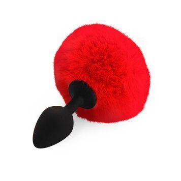 Силіконова анальна пробка М Art of Sex - Silicone Butt plug Rabbit Tail Red, діаметр 3,5 см SO6964 фото - купити в секс-шопі Чорний Кролик