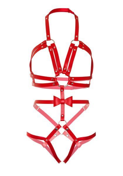 Leg Avenue Studded O-ring harness teddy Red S SO8560 фото - купити в секс-шопі Чорний Кролик