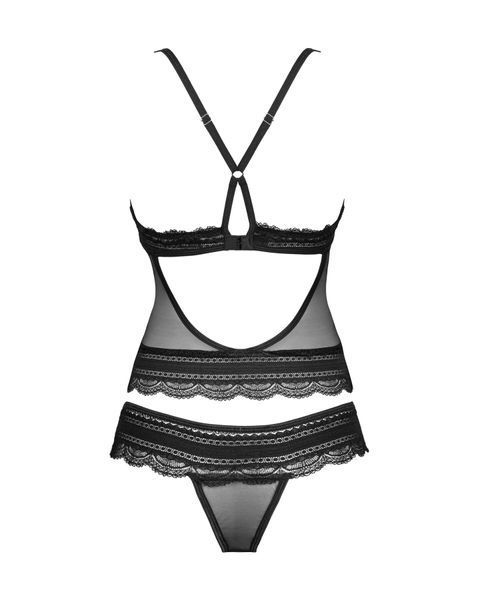 Напівпрозорий набір з прикрасами Obsessive Ivannes top & thong L/XL, чорний, топ та танга SO7284 фото - купити в секс-шопі Чорний Кролик