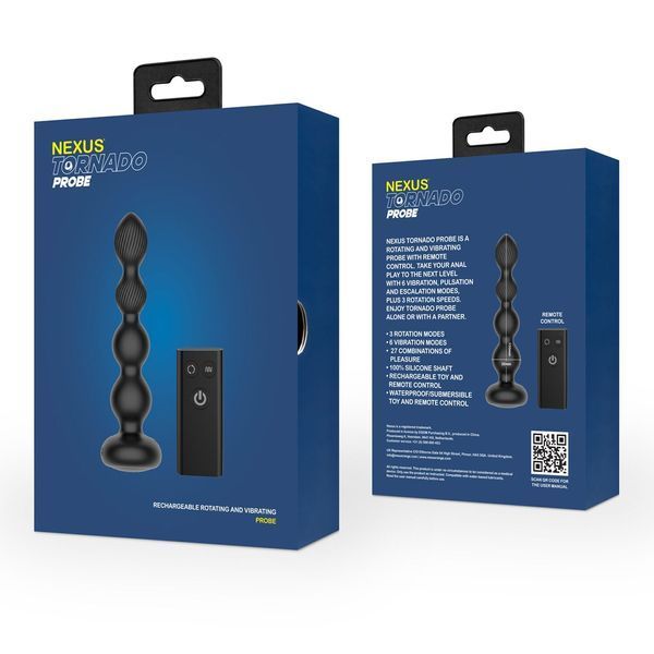 Анальний віброротатор Nexus Tornado Probe Edition, діаметр 3,5 см, вібрація + ротація, пульт ДУ SO9862 фото - купити в секс-шопі Чорний Кролик