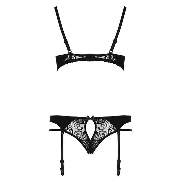 Комплект білизни Passion PAULINE SET L/XL, black, стрепи, ліф, стрінги і пояс для панчох EL15804 фото - купити в секс-шопі Чорний Кролик