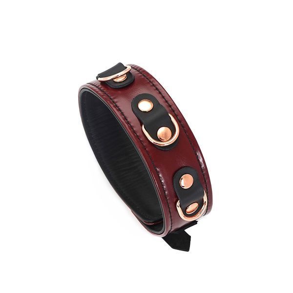 Шкіряний нашийник з повідцем Liebe Seele Wine Red Collar and Leash, 3 кільця для кріплення SO9451 фото - купити в секс-шопі Чорний Кролик