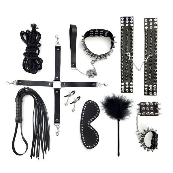 BDSM-набір Art of Sex &ndash; Spikes BDSM Set Leather, 10 предметів, чорний, натуральна шкіра SO7140 фото - купити в секс-шопі Чорний Кролик