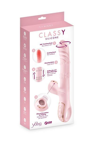 Вібратор-кролик 5в1 Yoba Classy, вібрація, ротація, пульсація, перлинний масаж, нагрівання SX3983 фото - купити в секс-шопі Чорний Кролик