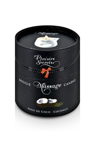 Масажна свічка Plaisirs Secrets Coconut (80 мл) подарункова упаковка, керамічний посуд SO1846 фото - купити в секс-шопі Чорний Кролик