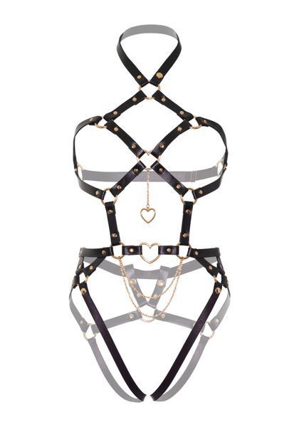 Leg Avenue Heart ring harness teddy Black M SO8564 фото - купити в секс-шопі Чорний Кролик