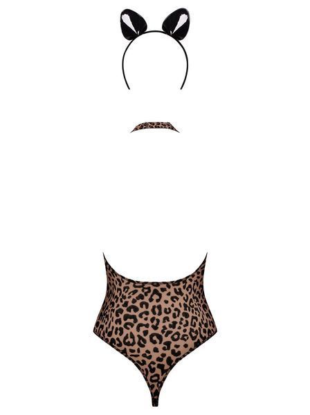 Еротичний костюм леопарда Obsessive Leocatia teddy XXL, боді, обруч з вушками SO7714 фото - купити в секс-шопі Чорний Кролик