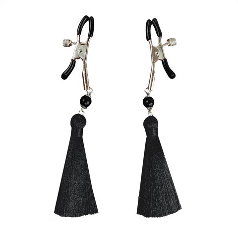 Затискач для сосків Art of Sex - Nipple clamps Black Tassels SO5856 фото - купити в секс-шопі Чорний Кролик