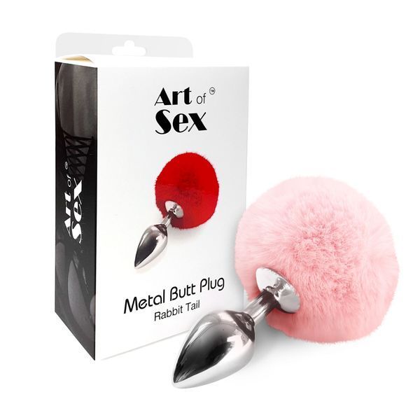Металева анальна пробка М Art of Sex - Metal Butt plug Rabbit Tail Soft pink, діаметр 3,4 см SO6692 фото - купити в секс-шопі Чорний Кролик