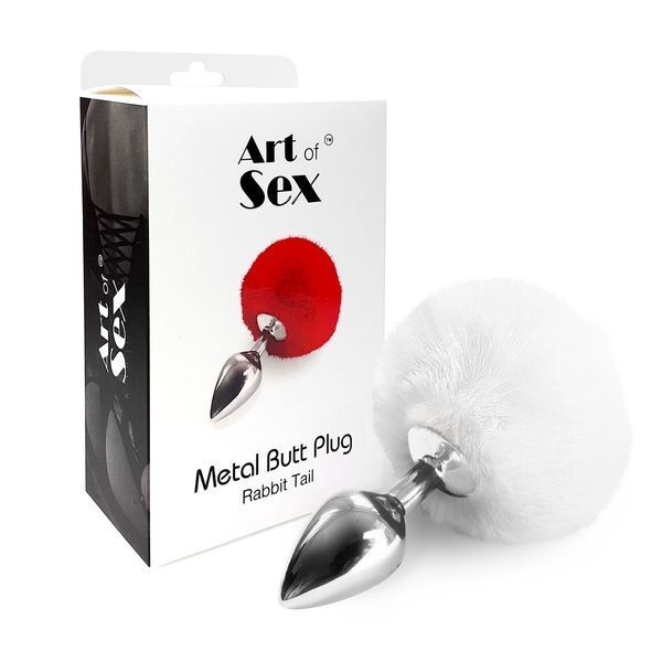 Металева анальна пробка М Art of Sex &mdash; Bunny Tails Butt plug, Білий SO6962 фото - купити в секс-шопі Чорний Кролик