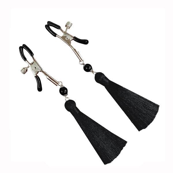 Затискач для сосків Art of Sex - Nipple clamps Black Tassels SO5856 фото - купити в секс-шопі Чорний Кролик