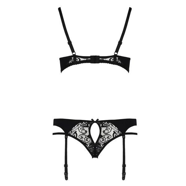 Комплект білизни Passion PAULINE SET S/M, black, стрепи, ліф, стрінги і пояс для панчох EL15805 фото - купити в секс-шопі Чорний Кролик