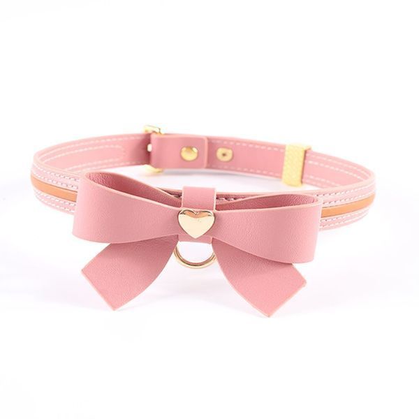 Нашийник з повідцем LOCKINK SEVANDA Love Heart Butterfly Leather Collar Set, рожевий, з бантом SX0864 фото - купити в секс-шопі Чорний Кролик