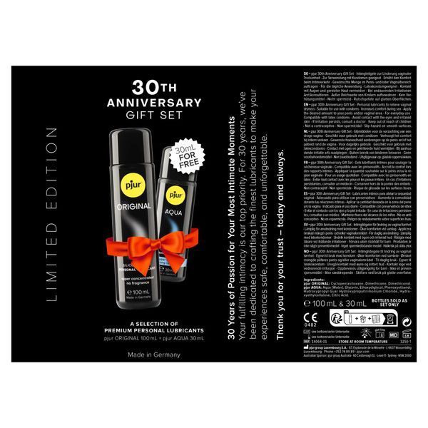 Ювілейний набір лубрикантів pjur 30th Anniversary Gift Set: Original 100 мл та Aqua 30 мл SX2799 фото - купити в секс-шопі Чорний Кролик