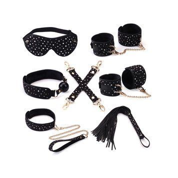 Набір Liebe Seele Stary Nights 7pcs Bondage Kit, фіксатори, нашийник з повідцем, кляп, флогер, маска SO9508 фото - купити в секс-шопі Чорний Кролик