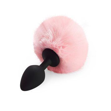Силіконова анальна пробка М Art of Sex - Silicone Butt plug Rabbit Tail Pink, діаметр 3,5 см SO6693 фото - купити в секс-шопі Чорний Кролик
