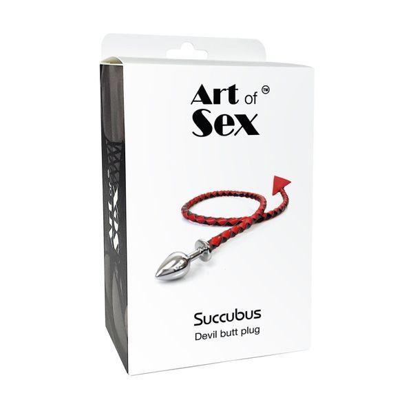 Металева анальна пробка M з диявольським хвостом Art of Sex - Succubus, екошкіра, чорний/золото SO9746 фото - купити в секс-шопі Чорний Кролик