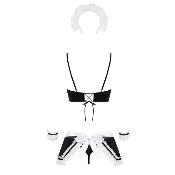 Атласний еротичний костюм покоївки Obsessive Maid set S/M, black, 5 предметів SO7715 фото - купити в секс-шопі Чорний Кролик
