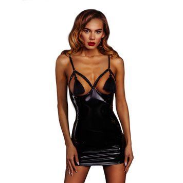 Лакова сукня з пензликами D&A, M, black, обтисла, відкриті груди SX1291 фото - купити в секс-шопі Чорний Кролик