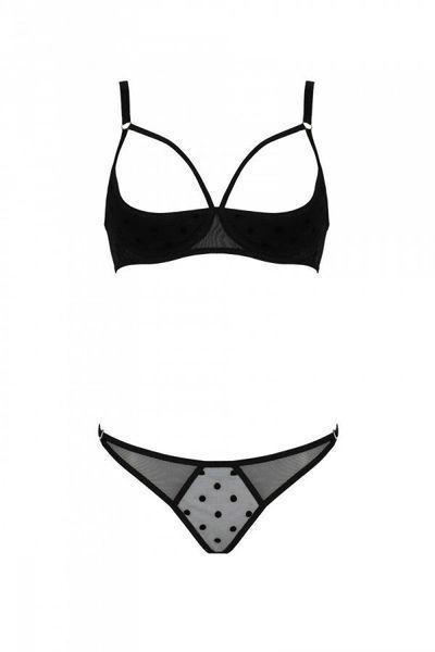 Еротичний комплект Passion MARINA SET WITH OPEN BRA, S/M, black, відкриті чашки SO9736 фото - купити в секс-шопі Чорний Кролик