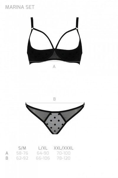 Еротичний комплект Passion MARINA SET WITH OPEN BRA, S/M, black, відкриті чашки SO9736 фото - купити в секс-шопі Чорний Кролик