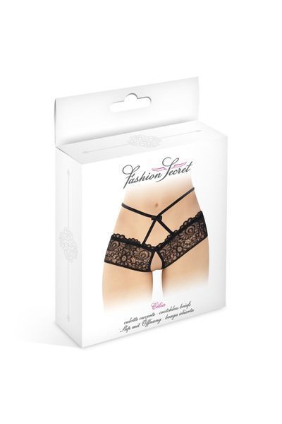 Трусики з відкритим доступом Fashion Secret Celia Black, лямки на талії SX2612 фото - купити в секс-шопі Чорний Кролик